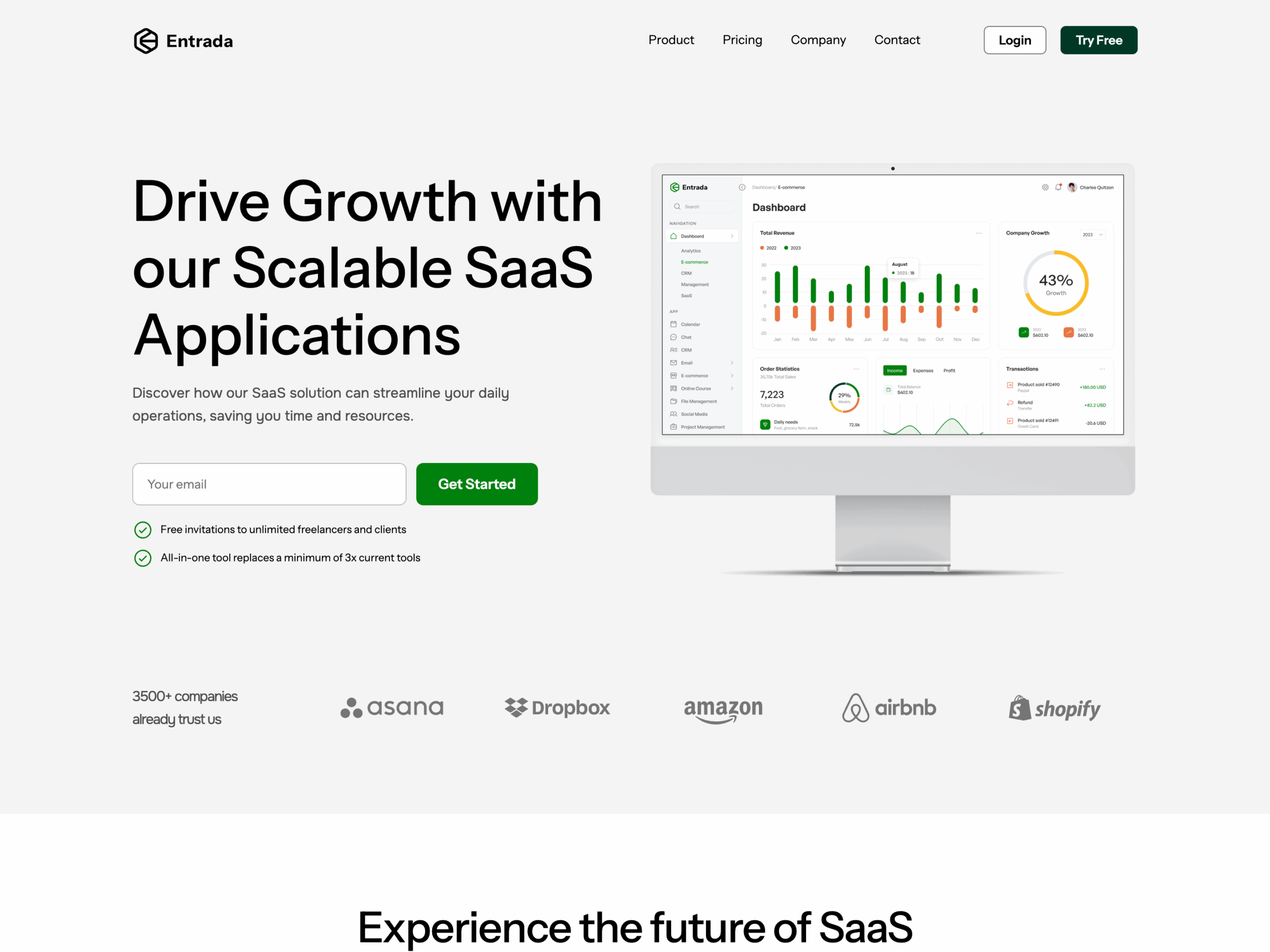 Entrada: Responsive SaaS Website Coded Template