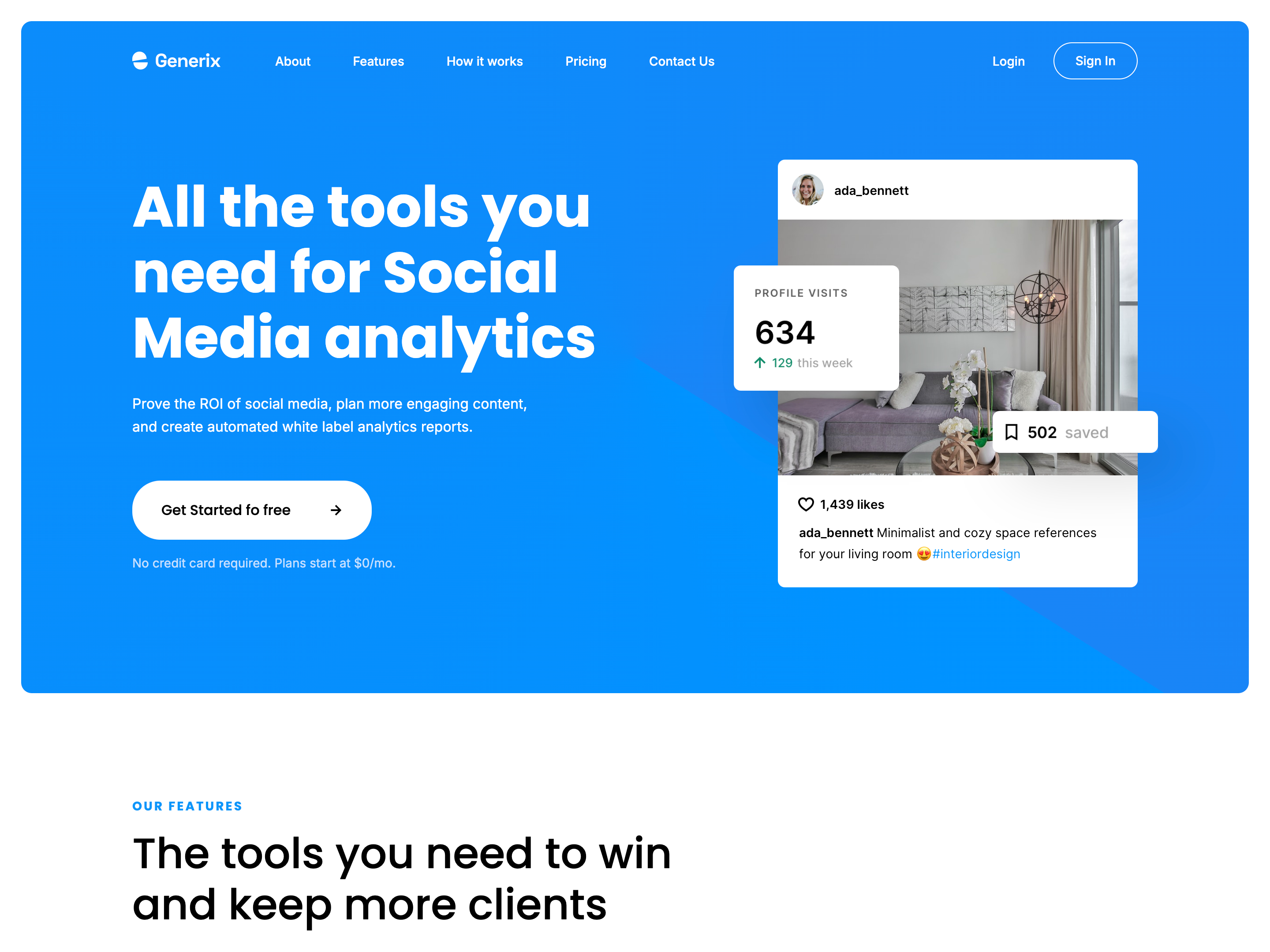 Generix: Social Media Analytics Landing Page HTML Template