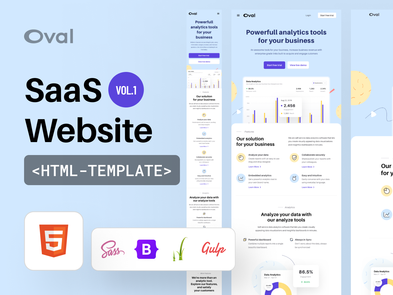 Oval: SaaS Website HTML Template - vol. 1