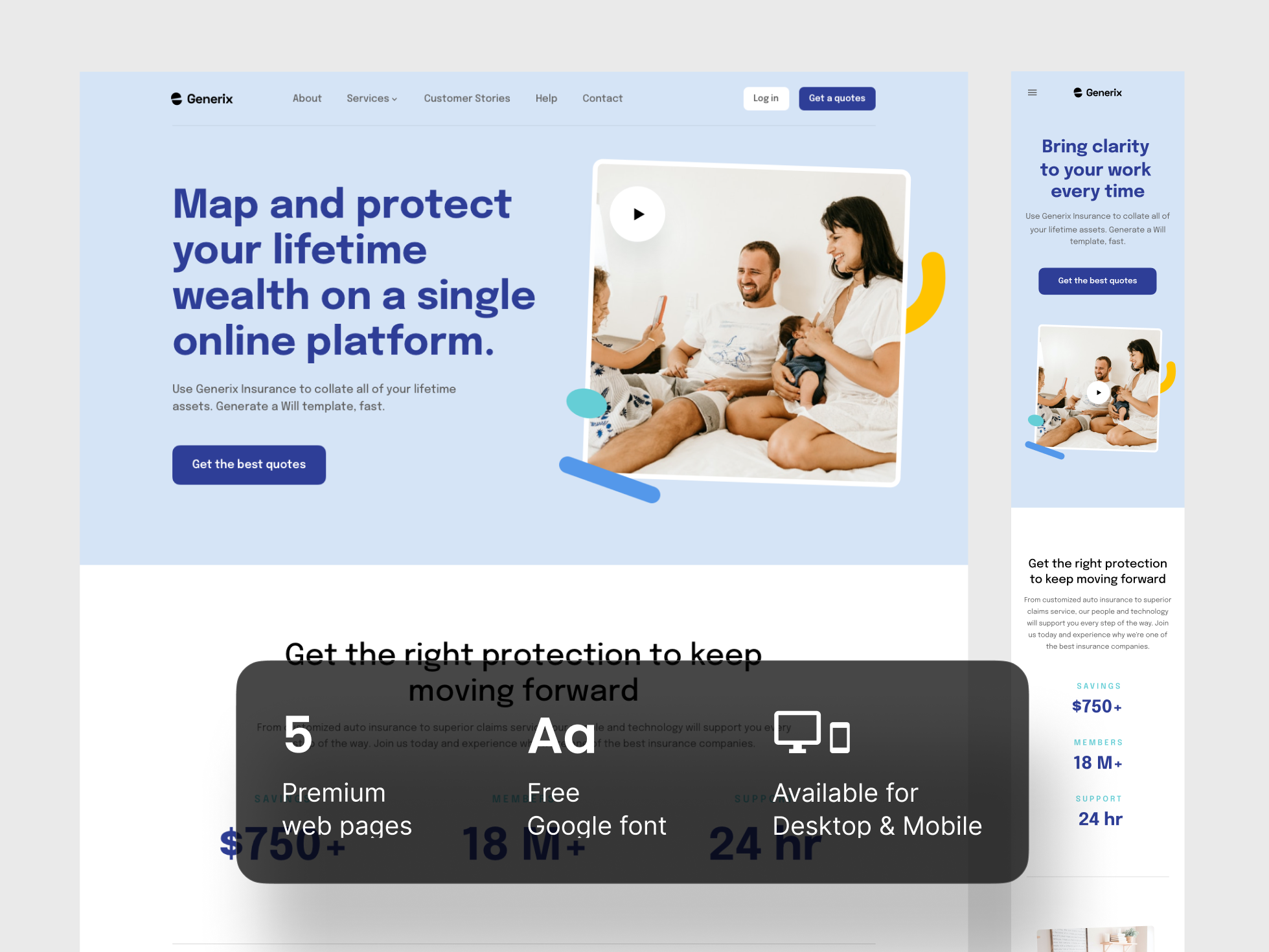 Generix: Insurance Landing Page UI Kit