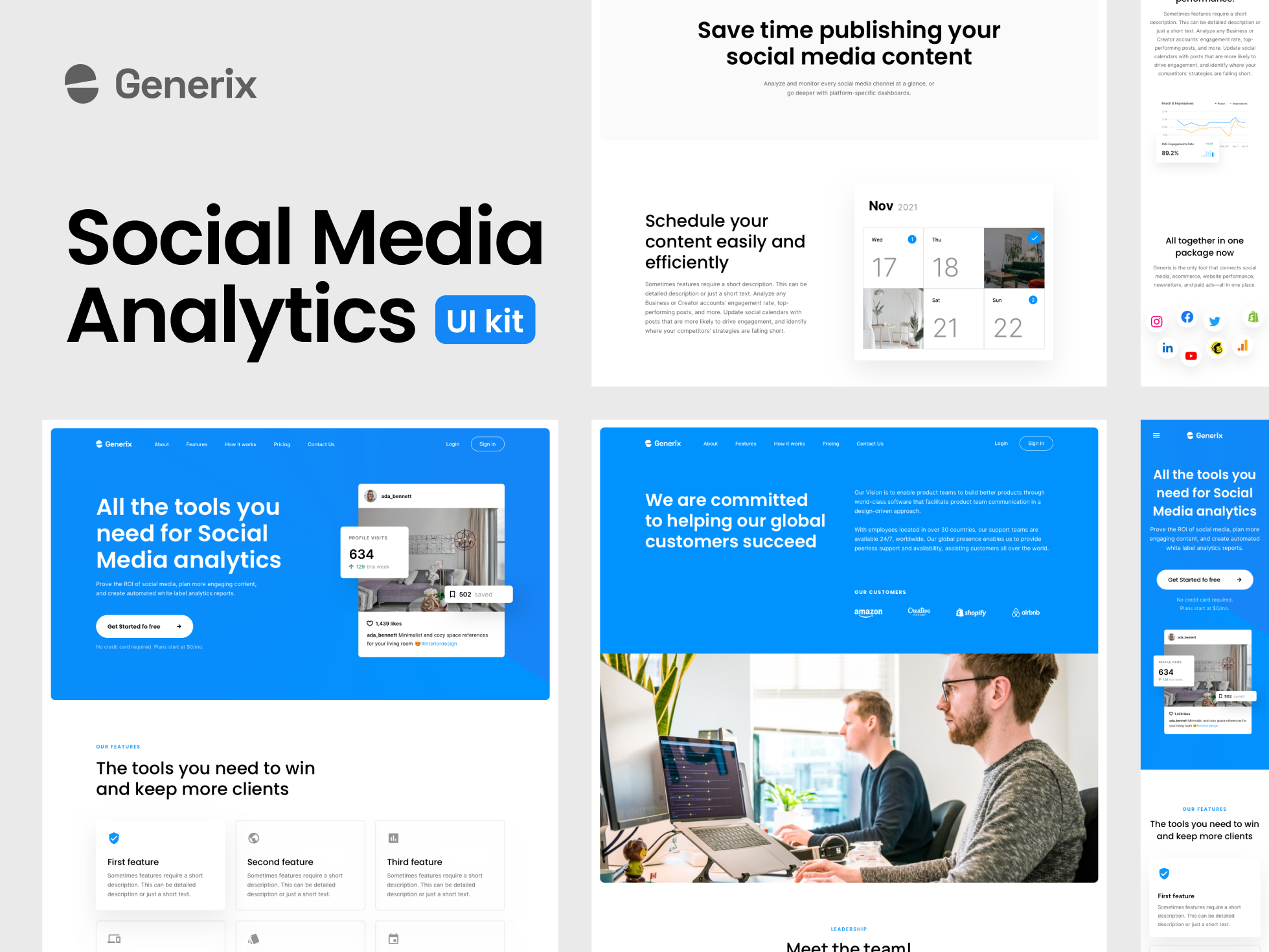Generix: Social Media Analytics SaaS Landing Page UI Kit