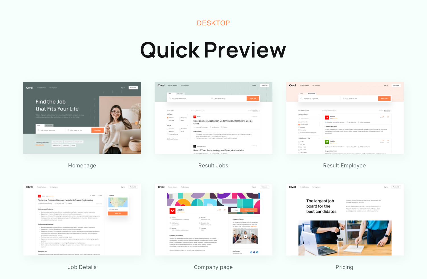 Oval: Job Finder Landing Page UI Kit