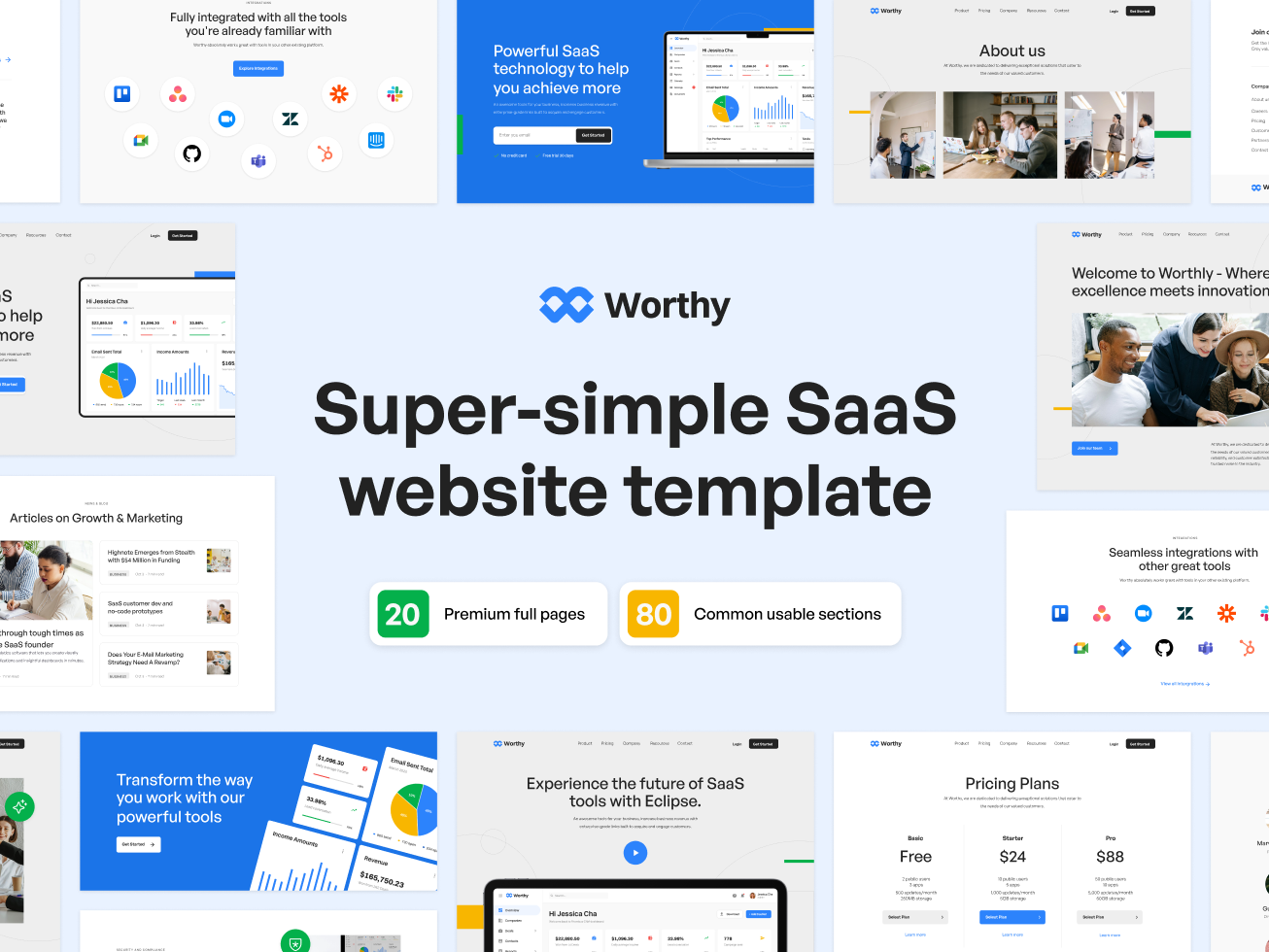 Worthy : Super-simple SaaS Website UI Kit Template