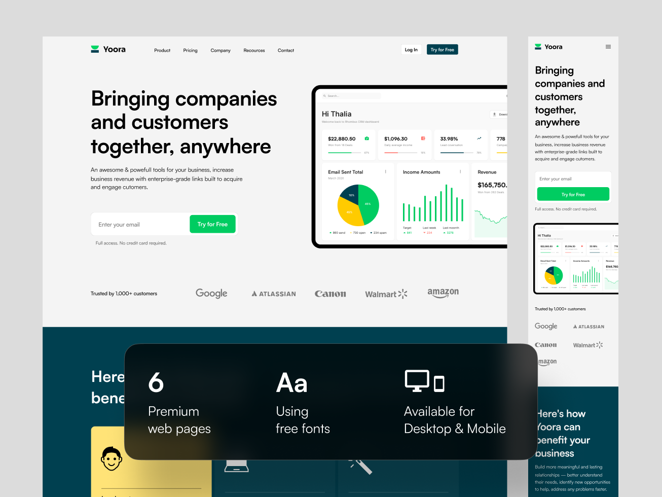 Yoora : CRM Website Landing Page UI Kit